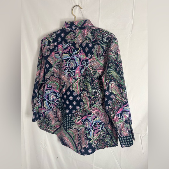 Women’s 100% Cotton Navy Blue Paisley Patchwork Boho Spring Button Down Size XL - Picture 11 of 13